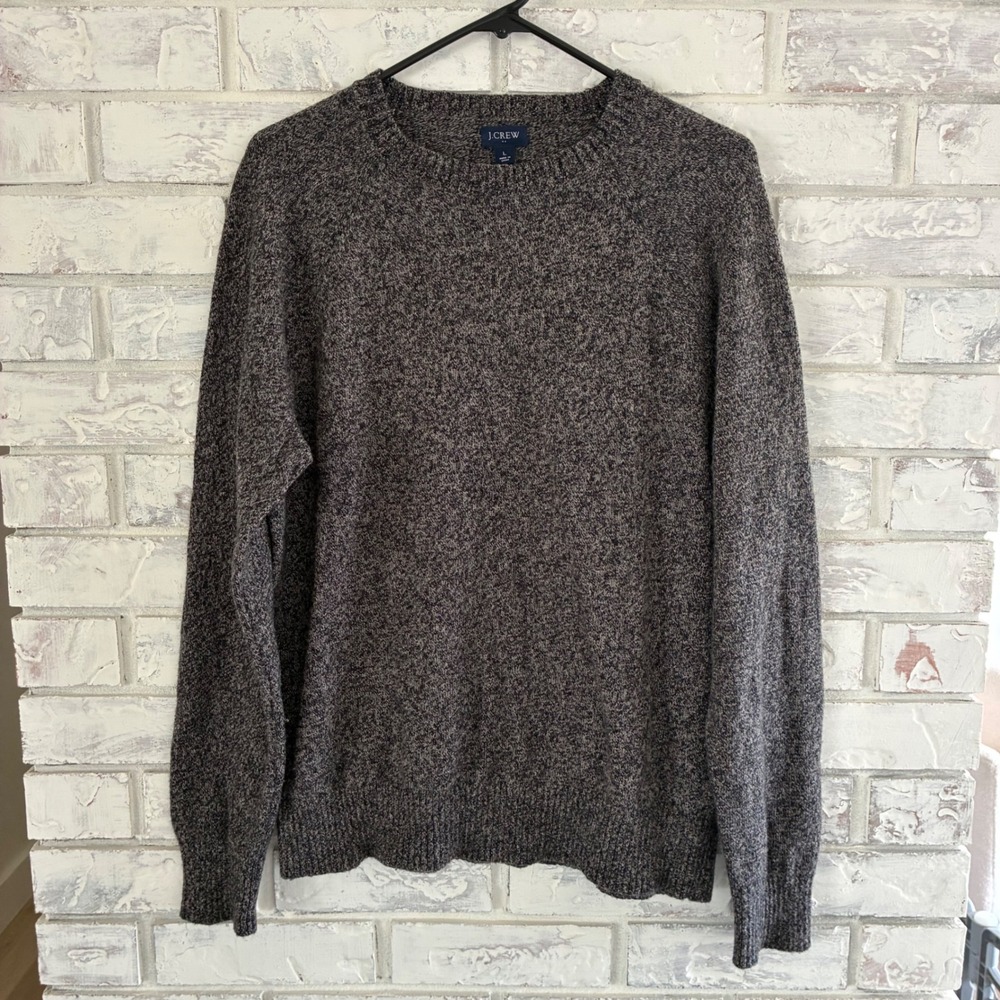 J.Crew Mens Large Lambswool Blend Crewneck Sweater Gray Marled Raglan AA027